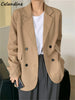 Celandine Women Double Breasted Loose Blazer Office Lady Loose Classic Coat Black Vintage Causal Suit Jacket Female Chic Outwear