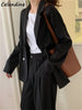 Celandine Women Double Breasted Loose Blazer Office Lady Loose Classic Coat Black Vintage Causal Suit Jacket Female Chic Outwear