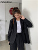 Celandine Women Double Breasted Loose Blazer Office Lady Loose Classic Coat Black Vintage Causal Suit Jacket Female Chic Outwear