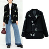 Celebrity Office Work OL Black Jacket Coat Autumn Spring  Embroidery Women Runway Overcoat Long Sleeve SY363