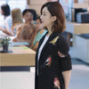 Celebrity Office Work OL Black Jacket Coat Autumn Winter  Bird Embroidery Women Runway Overcoat Long Sleeve Blazer