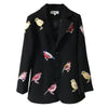 Celebrity Office Work OL Black Jacket Coat Autumn Winter  Bird Embroidery Women Runway Overcoat Long Sleeve Blazer