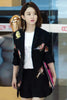 Celebrity Office Work OL Black Jacket Coat Autumn Winter  Bird Embroidery Women Runway Overcoat Long Sleeve Blazer