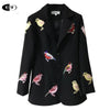 Celebrity Office Work OL Black Jacket Coat Autumn Winter  Bird Embroidery Women Runway Overcoat Long Sleeve Blazer