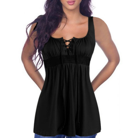 Summer Blouses Sexy Womens Tank Tops Ladies Lace-up V-neck Sleeveless Shirts Vest Slim Stretch Blusas Plus Size Top