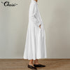 Celmia 2023 Autumn Maxi Long Dresses  Women Shirt Dress Vintage Pleated Long Sleeve Vestidos Casual Party Robe Femme
