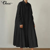 Celmia 2023 Autumn Maxi Long Dresses  Women Shirt Dress Vintage Pleated Long Sleeve Vestidos Casual Party Robe Femme