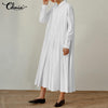 Celmia 2023 Autumn Maxi Long Dresses  Women Shirt Dress Vintage Pleated Long Sleeve Vestidos Casual Party Robe Femme