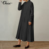 Celmia 2023 Autumn Maxi Long Dresses  Women Shirt Dress Vintage Pleated Long Sleeve Vestidos Casual Party Robe Femme