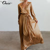 Celmia Casual Satin Solid Maxi Sundress Women V Neck Bandage Party Dress Flare Sleeve Long Robes 2022 Elegant Vestidos