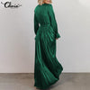Celmia Casual Satin Solid Maxi Sundress Women V Neck Bandage Party Dress Flare Sleeve Long Robes 2022 Elegant Vestidos