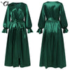 Celmia Casual Satin Solid Maxi Sundress Women V Neck Bandage Party Dress Flare Sleeve Long Robes 2022 Elegant Vestidos