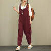 Linen Jumpsuits Women 2022 Backless Sleeveless Casual Bottoms Pockets Solid Loose Trousers Playsuits Plus Size Overalls