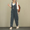 Linen Jumpsuits Women 2022 Backless Sleeveless Casual Bottoms Pockets Solid Loose Trousers Playsuits Plus Size Overalls