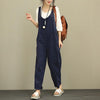 Linen Jumpsuits Women 2022 Backless Sleeveless Casual Bottoms Pockets Solid Loose Trousers Playsuits Plus Size Overalls