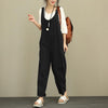 Linen Jumpsuits Women 2022 Backless Sleeveless Casual Bottoms Pockets Solid Loose Trousers Playsuits Plus Size Overalls