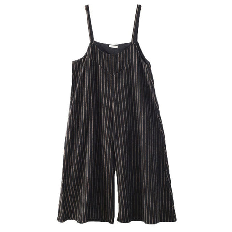 Sleeveless Autumn Casual Rompers 2022 Spring Women Jumpsuit Wide Leg Long Pants Black Stripe Backless Suspenders Playsuit