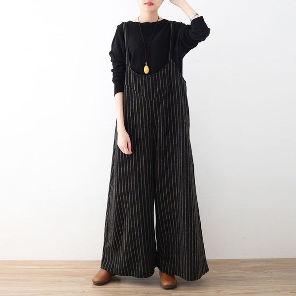 Summer Overall Women Jumpsuit Casual Loose Striped Long Playsuit Backless Sleeveless Pockets Vintage Romper Plus Size 5XL