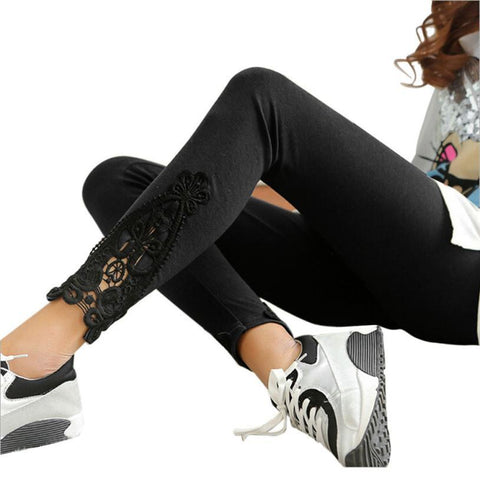 Newly Design Women Lady Autumn Cotton Leggings Side Leg Triangle Lace Solid Pants Aug19 Drop Shipping