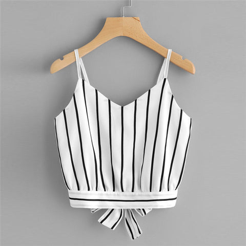 Shirt Newly Design Ladies Sexy Striped V Neck Backless Camis Crop Top Fashion Short Blouse 80313
