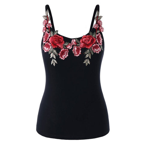 Women Sexy Plus Size Embroidery Rose Applique Tight Tank Top Shirt 80403