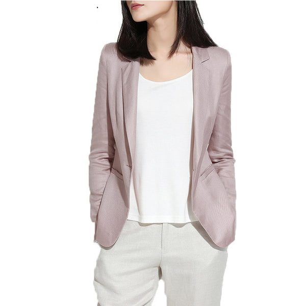 Chaquetas Primavera Mujer 2022 Slim Fit Blazer Coat Long Sleeve One Button Suit Lady Linen Blazers Work Wear High Quality LX43