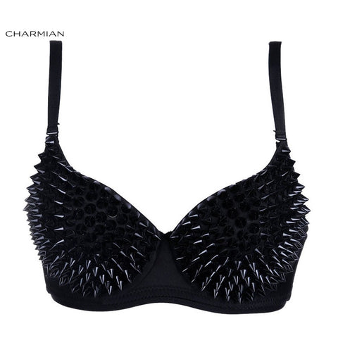 Women's Gothic Punk Bra Top Sexy Rivets Bra Crop Top Rock Style Party Nightclub Clubwear Corset and Bustiers