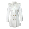 Charming 2023 Spring Women Notched Long Sleeve Double Breasted Button Slim Casual White Long Blazer Outerwear