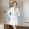 Charming 2023 Spring Women Notched Long Sleeve Double Breasted Button Slim Casual White Long Blazer Outerwear