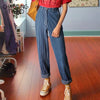 Charmingtrend Vintage striped Women's jeans trousers straight high waist denim fabric blue female pants casual chic girl jeans