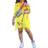 ChcoMist  Two Piece Street Splash Ink Print Asymmetrical Solid Two Piece Shorts Set LY009