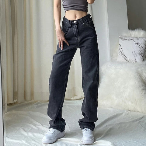 Cheeky Straight Jeans for Women High Waist Loose Non Stretch Denim With Slim Relaxed Fit Vintage Inspired Feel Pants
