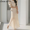 Chic Apricot Blazer and Skirt Set Women 2023 Summer Elegant 2 Piece Set Women Dress Skirt Korean Business OL Skirt Suit