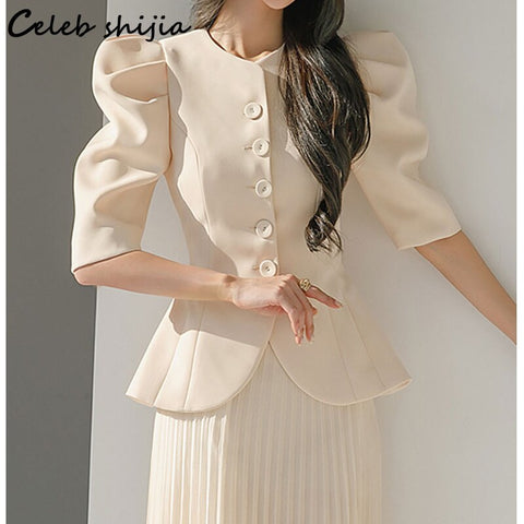 Chic Apricot Blazer and Skirt Set Women 2023 Summer Elegant 2 Piece Set Women Dress Skirt Korean Business OL Skirt Suit