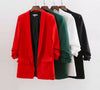 Chic Candy Solid Color Ruched Cuff Mid Long Blazer With Lining Woman Shawl Collar Slim fit Suit Casual Jacket Coat Outerwear