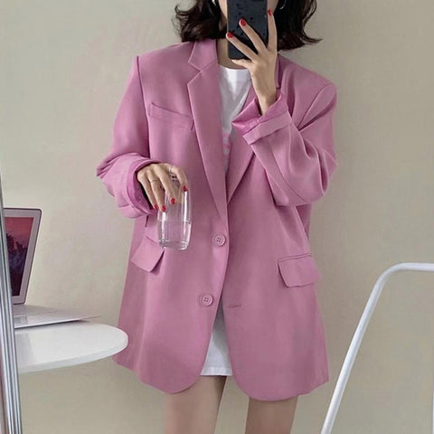 Chic Casual Blazer Elegant Temperament Blazer Coat Loose Fit Workwear Office Lady Solid Color Formal Suit Coat Blazer
