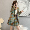 Chic Color-blocked Plaid Two Piece Set Women Notched Flower Embroidery Long Blazers Empire Pleated Skirt Elegant Suit With Skirt