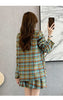 Chic Color-blocked Plaid Two Piece Set Women Notched Flower Embroidery Long Blazers Empire Pleated Skirt Elegant Suit With Skirt