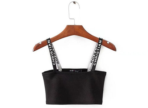 Chic Crop Top Women Camisole Letter Tank Top Female Cropped Summer Black White Strap Sleeveless Cami Short Tops Vest Feminino