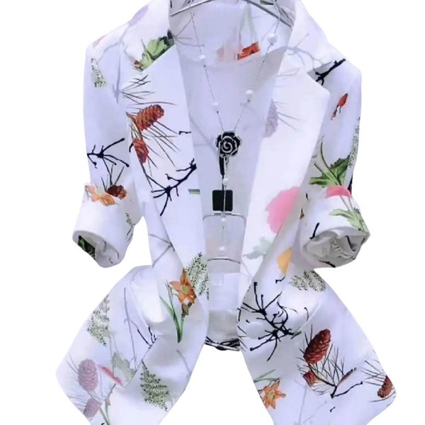 Chic Elegant Ink Painting Single Button Thin Blazer Coat Comfy Women Blazer Single Button Loose Thin Suit Jacket Outerwear