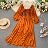 Chic Elegant Square Collar Maxi Dress Women Solid Chiffon Puff Sleeve Dresses 2022 Korean  Vintage Ruffle Vestidos