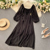 Chic Elegant Square Collar Maxi Dress Women Solid Chiffon Puff Sleeve Dresses 2022 Korean  Vintage Ruffle Vestidos
