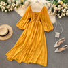 Chic Elegant Square Collar Maxi Dress Women Solid Chiffon Puff Sleeve Dresses 2022 Korean  Vintage Ruffle Vestidos