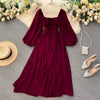 Chic Elegant Square Collar Maxi Dress Women Solid Chiffon Puff Sleeve Dresses 2022 Korean  Vintage Ruffle Vestidos