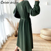 Chic Elegant Woman Woolen Dress Lace Up Autumn 2022 O-neck Long Sweater Dress Female Vestido Winter High Waisted Knitwear OL