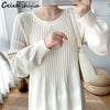 Chic Elegant Woman Woolen Dress Lace Up Autumn 2022 O-neck Long Sweater Dress Female Vestido Winter High Waisted Knitwear OL
