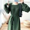 Chic Elegant Woman Woolen Dress Lace Up Autumn 2022 O-neck Long Sweater Dress Female Vestido Winter High Waisted Knitwear OL