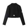Chic Autumn Women's 3D Handmade Rose Floral Blazer Coat Notched Collar Drawstring Black Long Sleeve Short Jacekts Female
