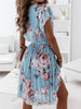 Chic Floral Printed Dress Women Elegant Summer V Neck Chiffon Midi Dresses Female A-Line Sundress Holiday Party Vestidos 2023