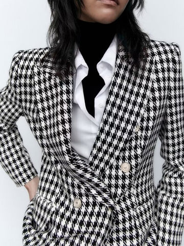 Chic Geometric Long sleeve Button Fall Office Blazers